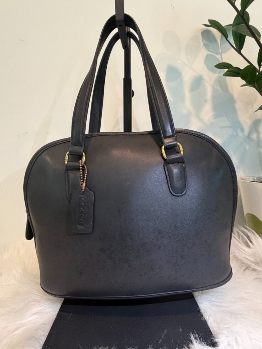 Vintage Coach Pelham Zip Bag #9959 Black Leather Dome Satchel - USA 1995